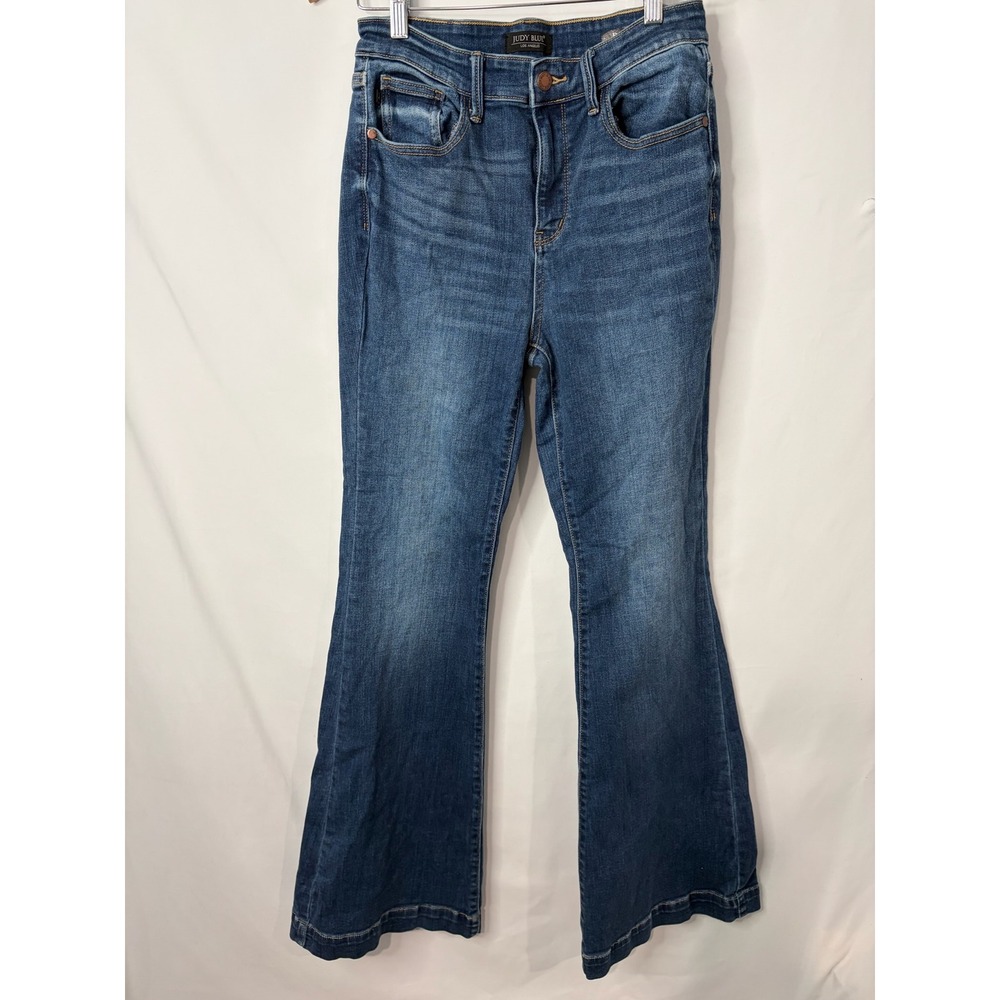 Judy Blue High Rise Flare Jeans Womens 7/28 Med Wash Stretch Denim Y2K 90s Boho
